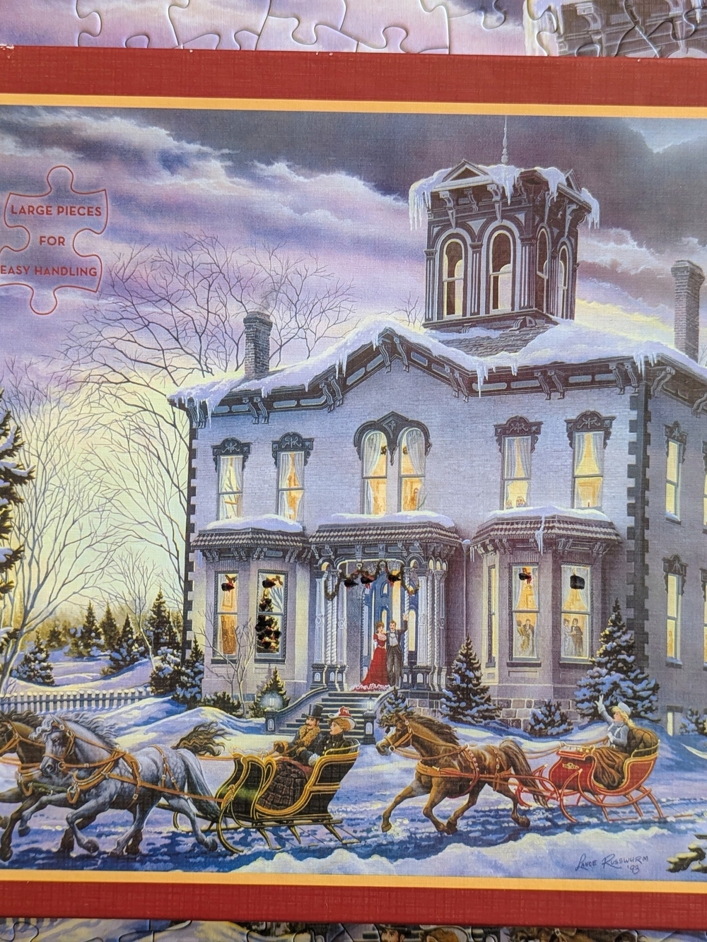 Cobble Hill Winter Sleigh Scene Jigsaw Puzzle - Blue and White